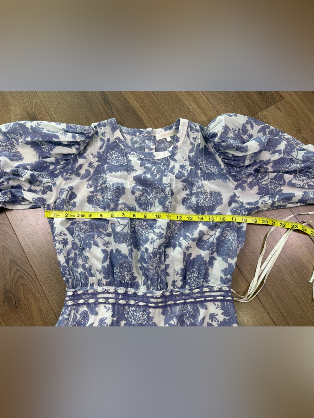 LoveShackFancy Lorelei Ruffle Floral Silk Blend Mini Dress Blue White Size 8 - Picture 15 of 16